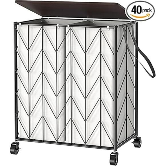 Laundry Basket with Wheels,HeavyDuty Laundry Hamper with Wood Lid,Clothes Hamper - Picture 7 of 7